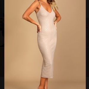 Lulus Blush Sequin Bodycon Midi Dress